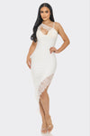 Cocktail Dresses One Shoulder Bandage Tilt Chest High Low Dress  White