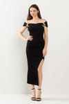 Cocktail Dresses Fitted Off Shoulder Slit Midi Dress Black