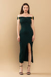 Cocktail Dresses Fitted Off Shoulder Slit Midi Dress H. Green