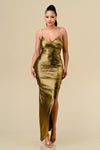 Cocktail Dresses High Low Spaghetti Strap Foiled Maxi Dress Gold