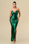 Cocktail Dresses High Low Spaghetti Strap Foiled Maxi Dress Green