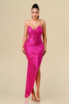 Cocktail Dresses High Low Spaghetti Strap Foiled Maxi Dress Hot Pink