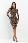 Cocktail Dresses Long Sleeve Animal Print Chiffon Dress Animal