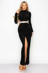 Formal Dresses Fitted Slit Long Sleeve Cutout Dress Black