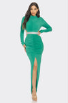 Formal Dresses Fitted Slit Long Sleeve Cutout Dress Green