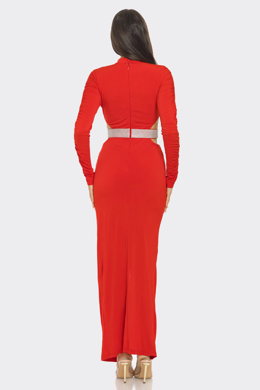 Formal Dresses Fitted Slit Long Sleeve Cutout Dress Red