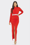 Formal Dresses Fitted Slit Long Sleeve Cutout Dress Red