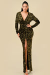 Formal Dresses Long Sleeve Fitted Sequin Maxi Dress Black/Gold