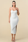 Cocktail Dresses Spaghetti Strap Fitted Slit Midi Length Dress Off White