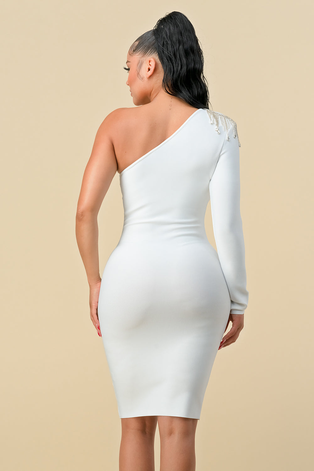 Cocktail Dresses Short One Shoulder Fitted Dress Off White
