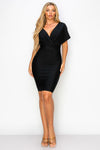 Cocktail Dresses Short Sleeve Surplice V Neck Midi Dress Black