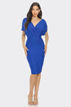 Cocktail Dresses Short Sleeve Surplice V Neck Midi Dress Royal