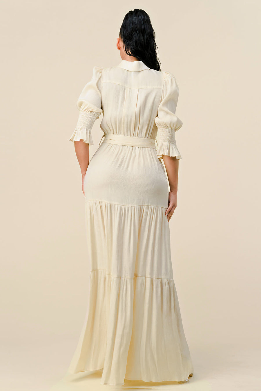 Formal Dresses Long 3/4 Sleeve Slit Maxi Dress Champagne