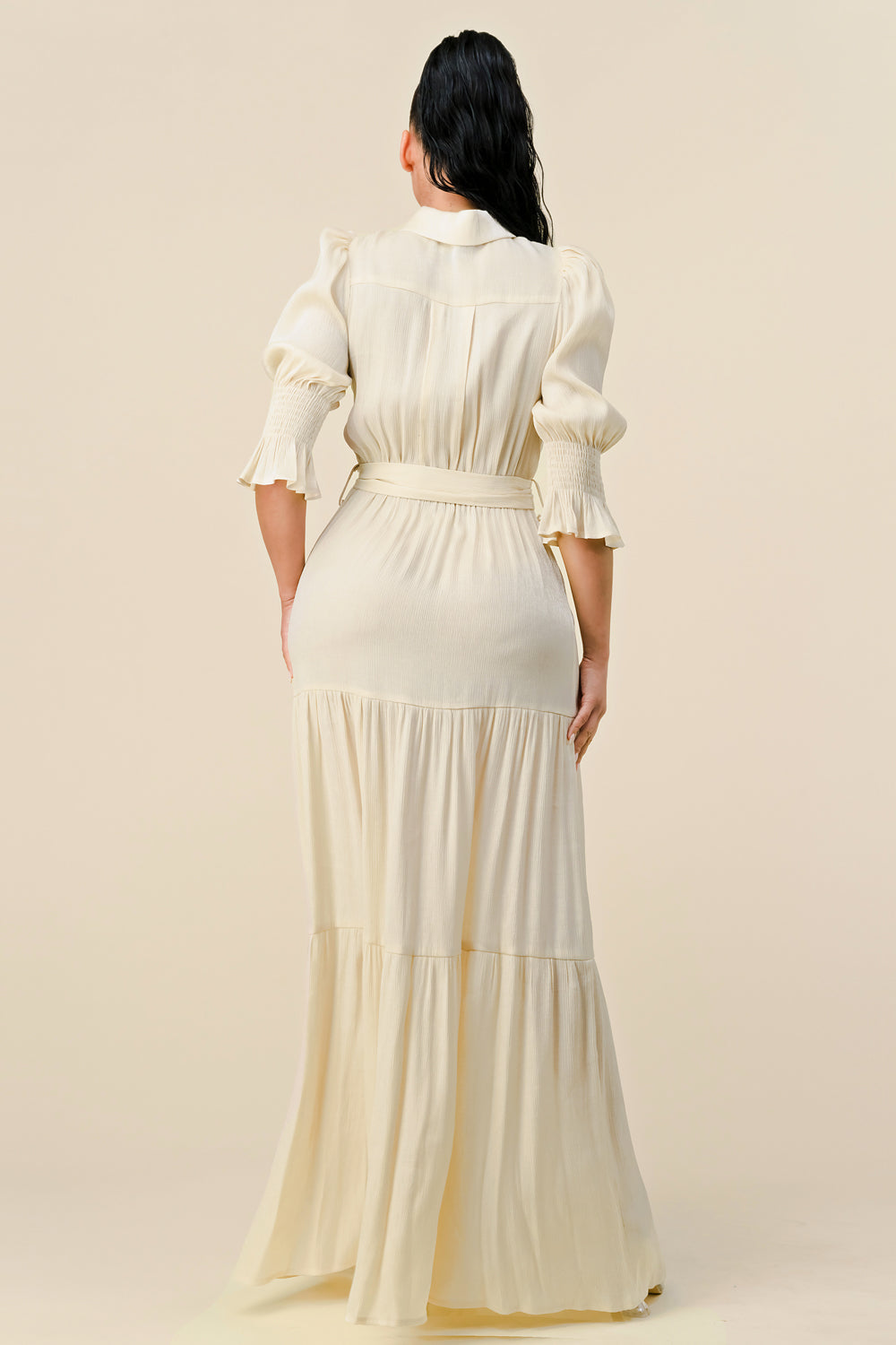 Formal Dresses Long 3/4 Sleeve Slit Maxi Dress Champagne