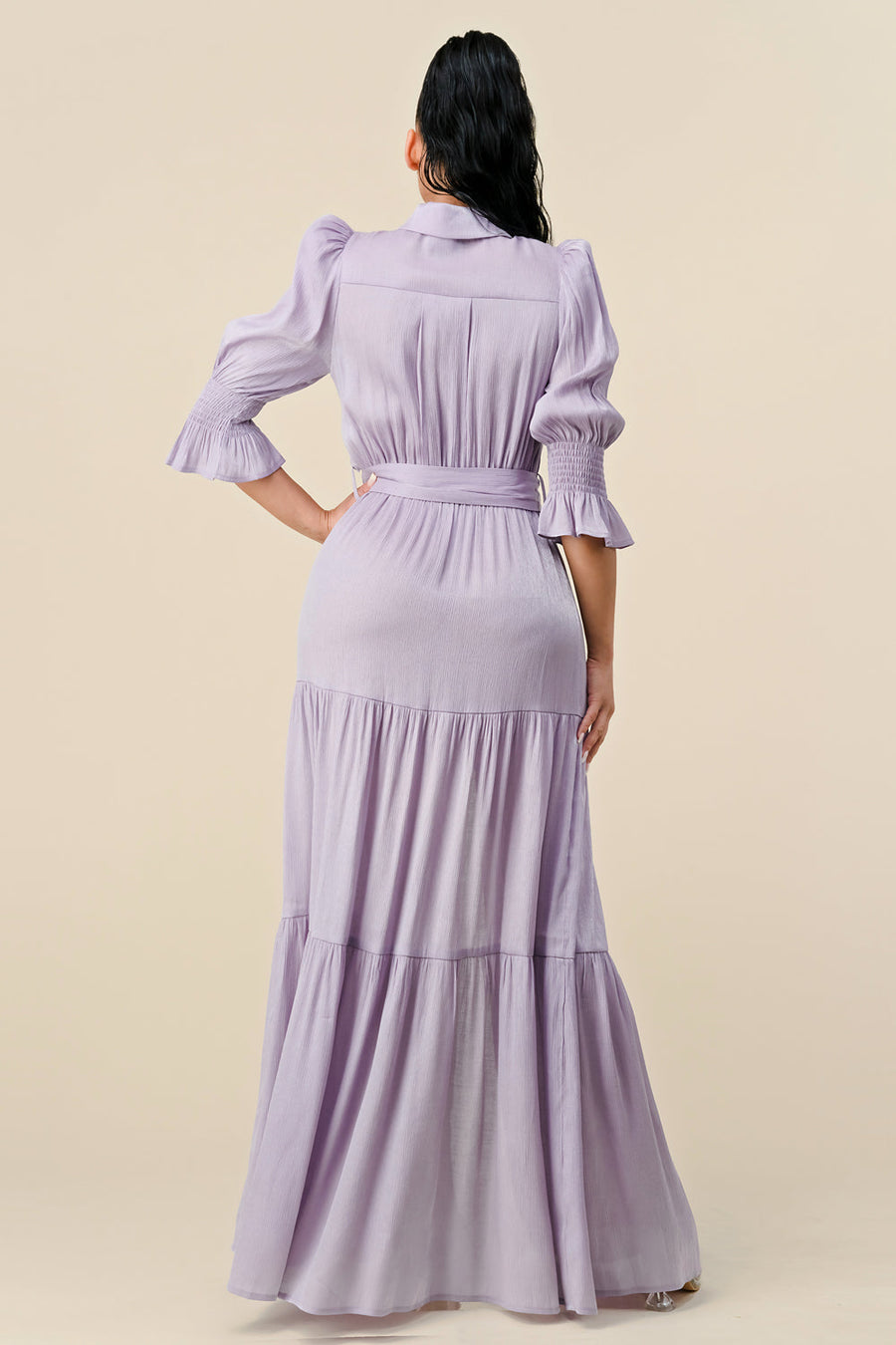Formal Dresses Long 3/4 Sleeve Slit Maxi Dress Lavender