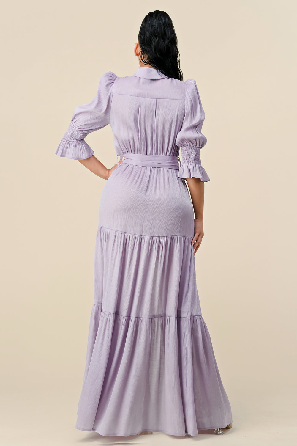Formal Dresses Long 3/4 Sleeve Slit Maxi Dress Lavender