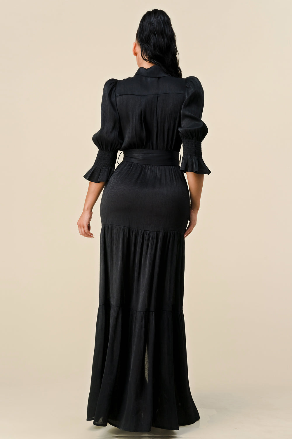 Formal Dresses Long 3/4 Sleeve Slit Maxi Dress Black