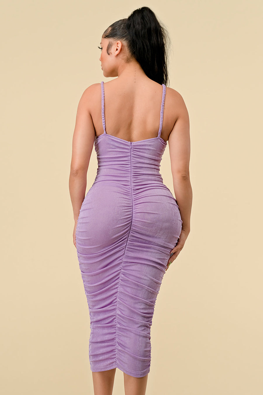 Cocktail Dresses Spaghetti Strap Fitted Midi Dress Lavender
