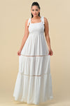 Formal Dresses Long Shoulder Tie Scallop Maxi Dress Off White