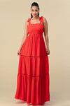 Formal Dresses Long Shoulder Tie Scallop Maxi Dress Tomato Red