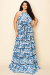Formal Dresses Long Halter Printed Plus Size Maxi Dress Blue Combo