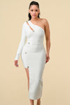 Cocktail Dresses One Shoulder Cut Out Midi Dress Off White