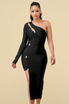 Cocktail Dresses One Shoulder Cut Out Midi Dress Black