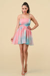 Cocktail Dresses Short Spaghetti Strap Printed Chiffon Dress Pink/Mint