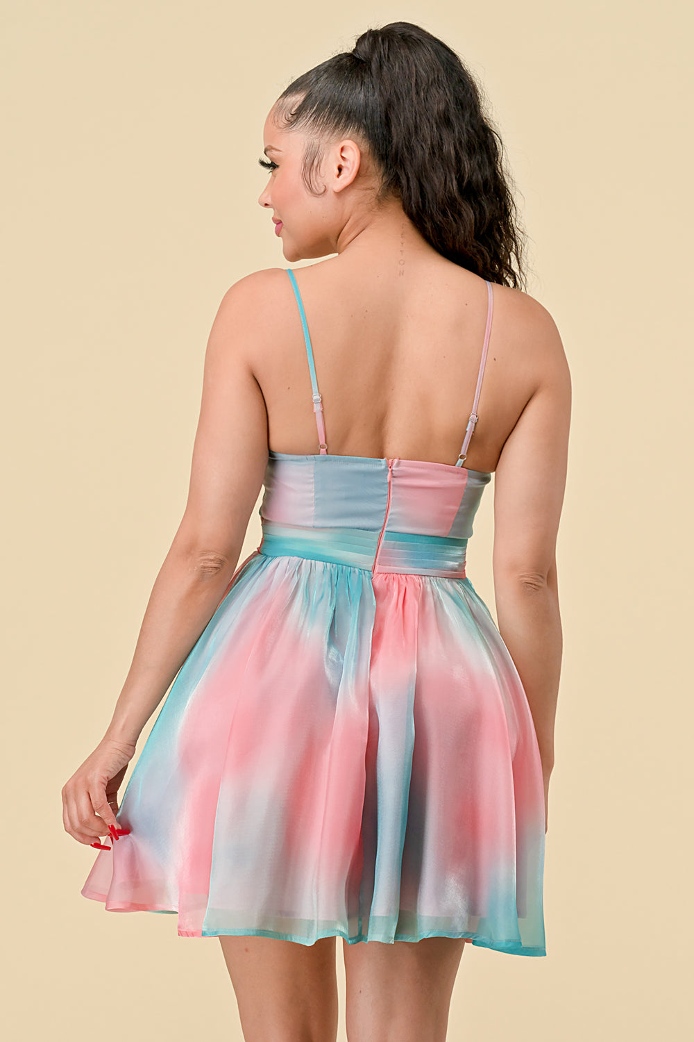 Cocktail Dresses Short Spaghetti Strap Printed Chiffon Dress Pink/Mint