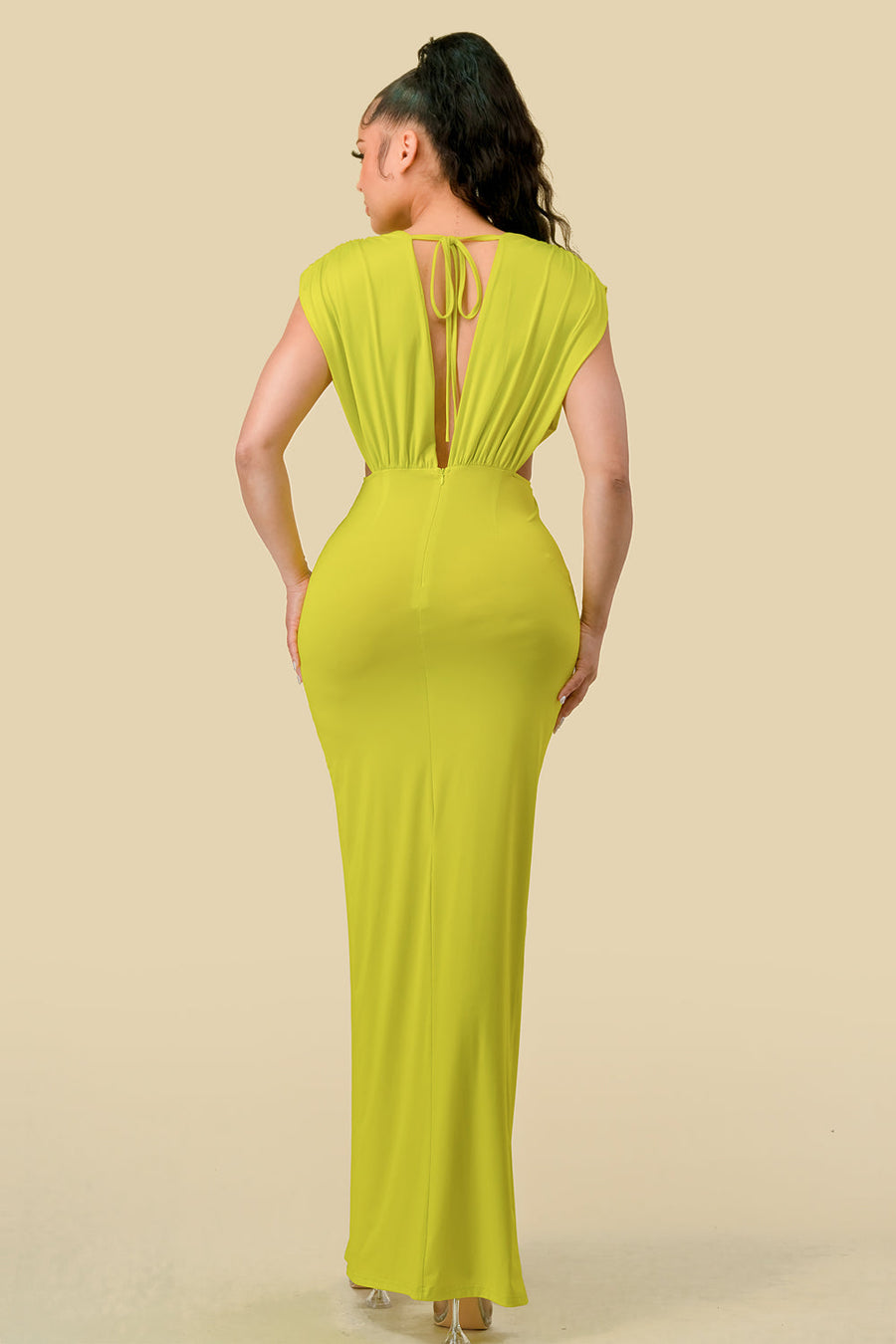 Formal Dresses Long V Neck Waist Twisted Dress Neon