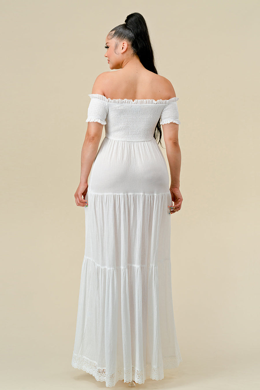 Formal Dresses Long Off Shoulder Ruched Maxi Dress Off White