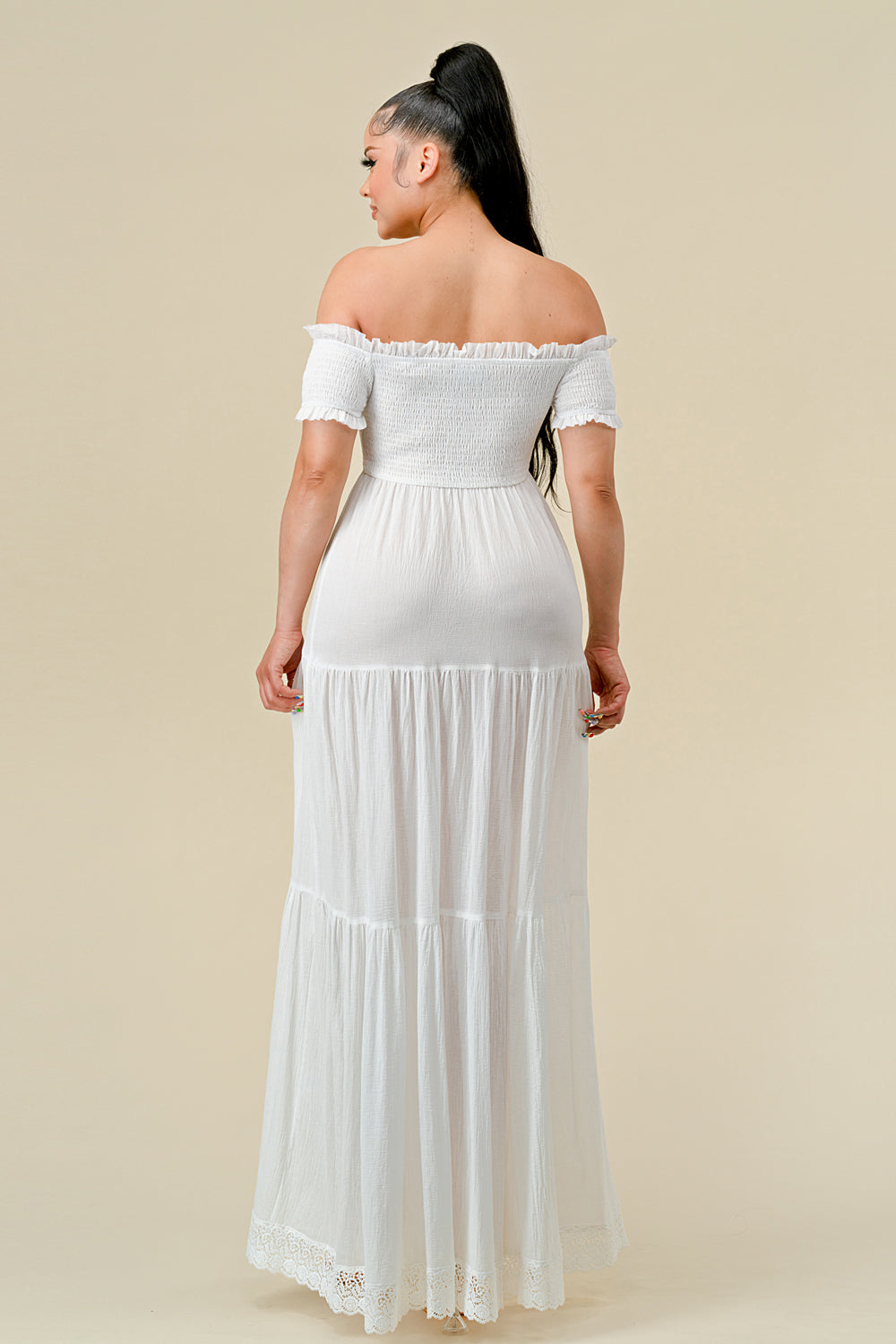 Formal Dresses Long Off Shoulder Ruched Maxi Dress Off White