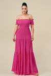 Formal Dresses Long Off Shoulder Ruched Maxi Dress Fuchsia