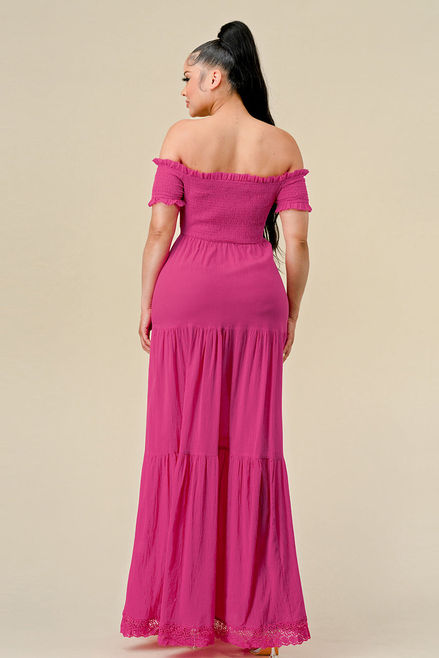 Formal Dresses Long Off Shoulder Ruched Maxi Dress Fuchsia