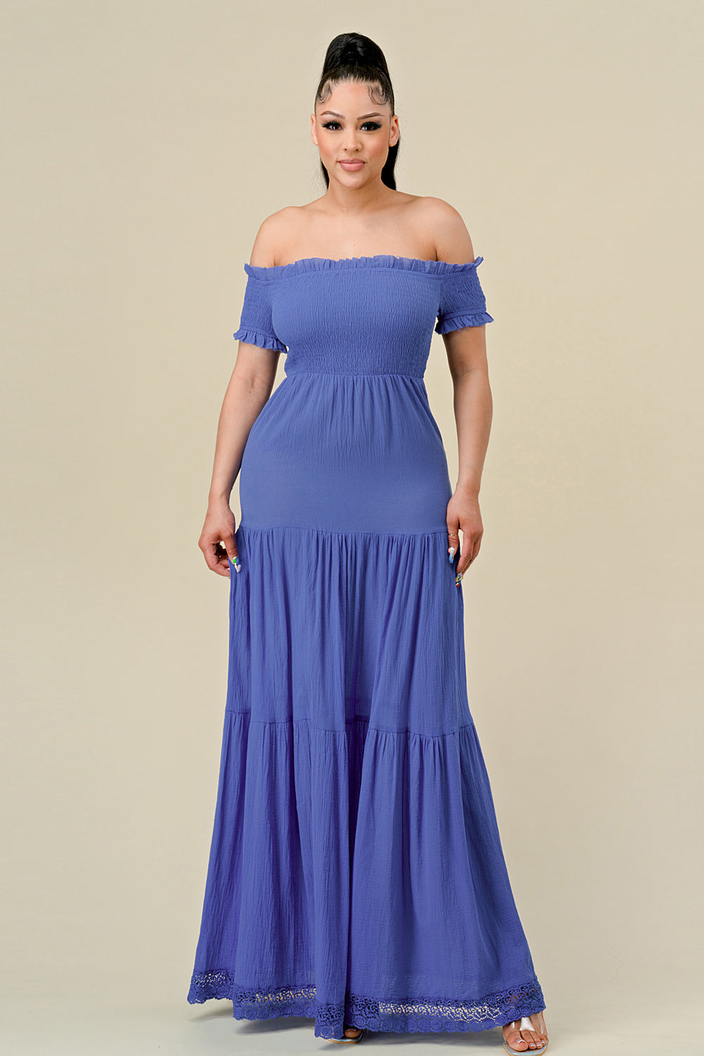 Formal Dresses Long Off Shoulder Ruched Maxi Dress Deep Blue