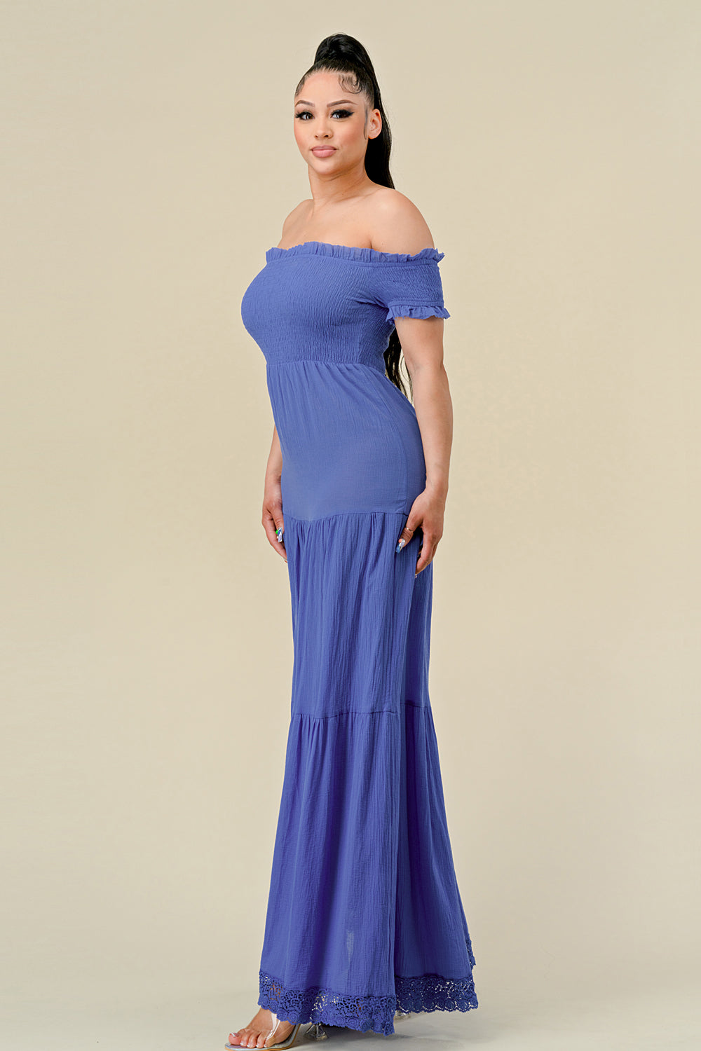 Formal Dresses Long Off Shoulder Ruched Maxi Dress Deep Blue