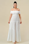 Formal Dresses Long Off Shoulder Ruched Maxi Dress Off White
