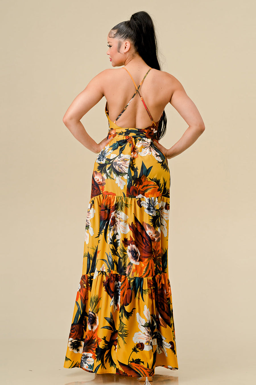 Formal Dresses Long Floral Printed Maxi Dress Mustard Combo