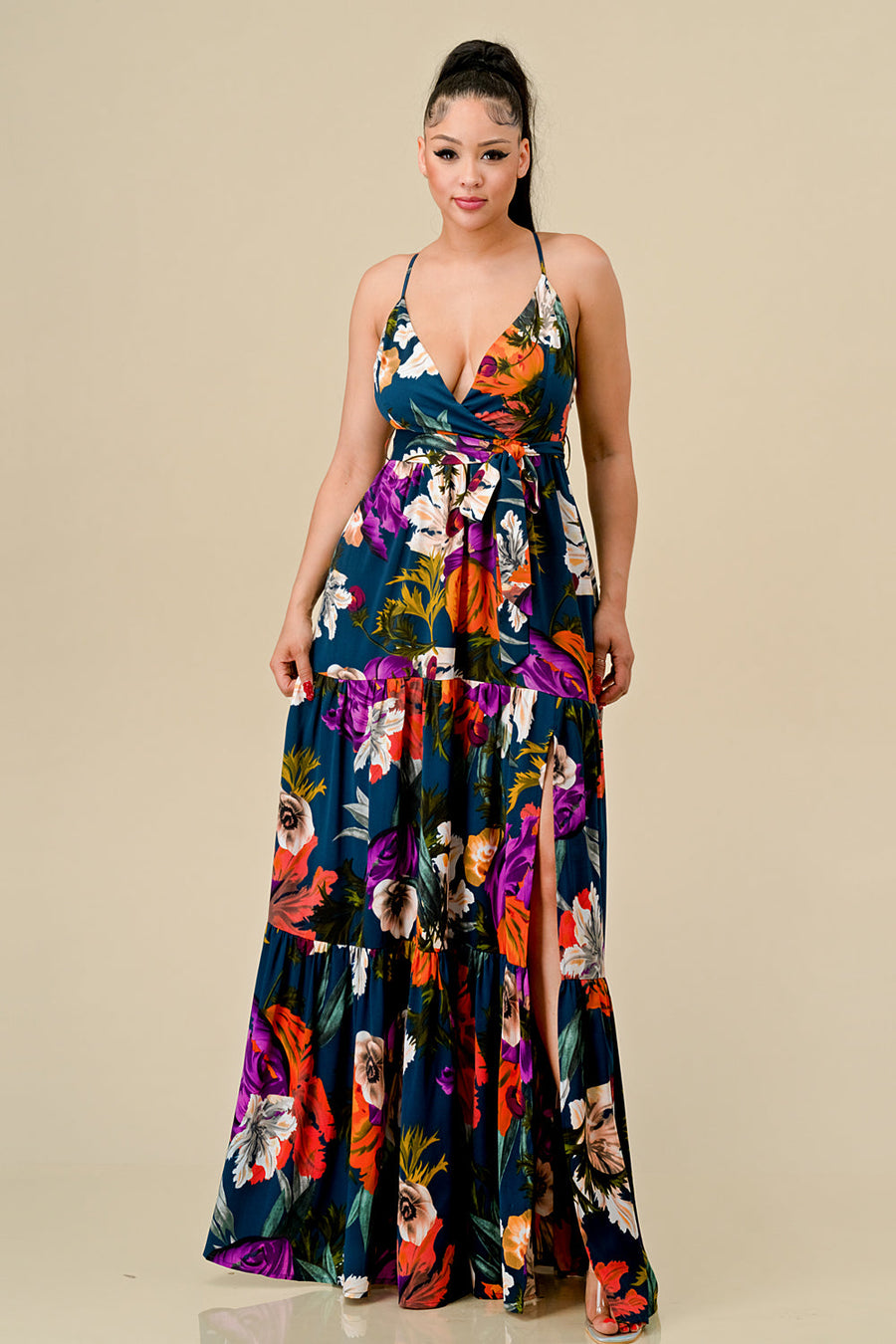 Formal Dresses Long Floral Printed Maxi Dress Teal Combo