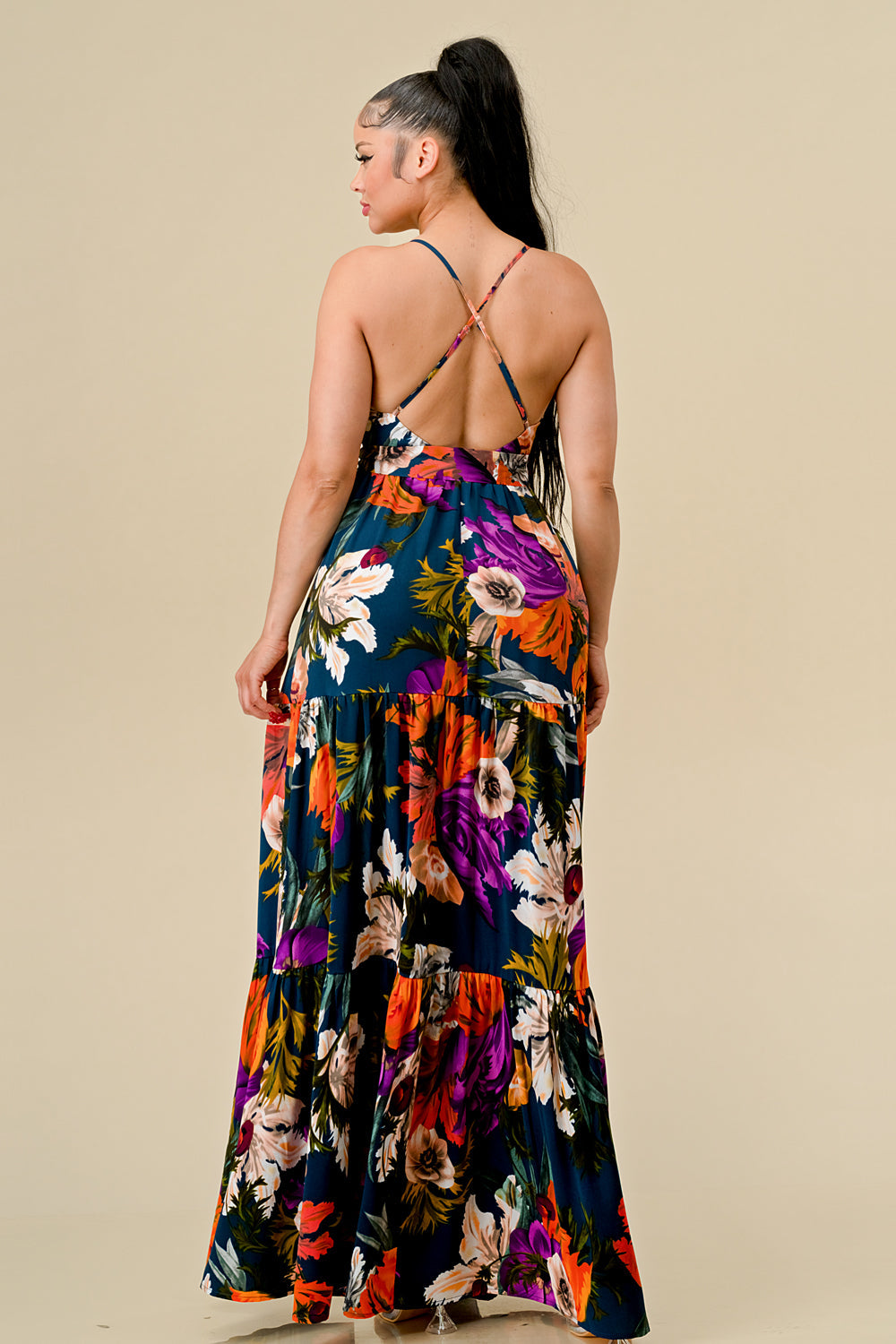 Formal Dresses Long Floral Printed Maxi Dress Teal Combo