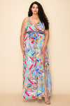 Formal Dresses Long Plus Size Floral Print Maxi Dress Blue Combo