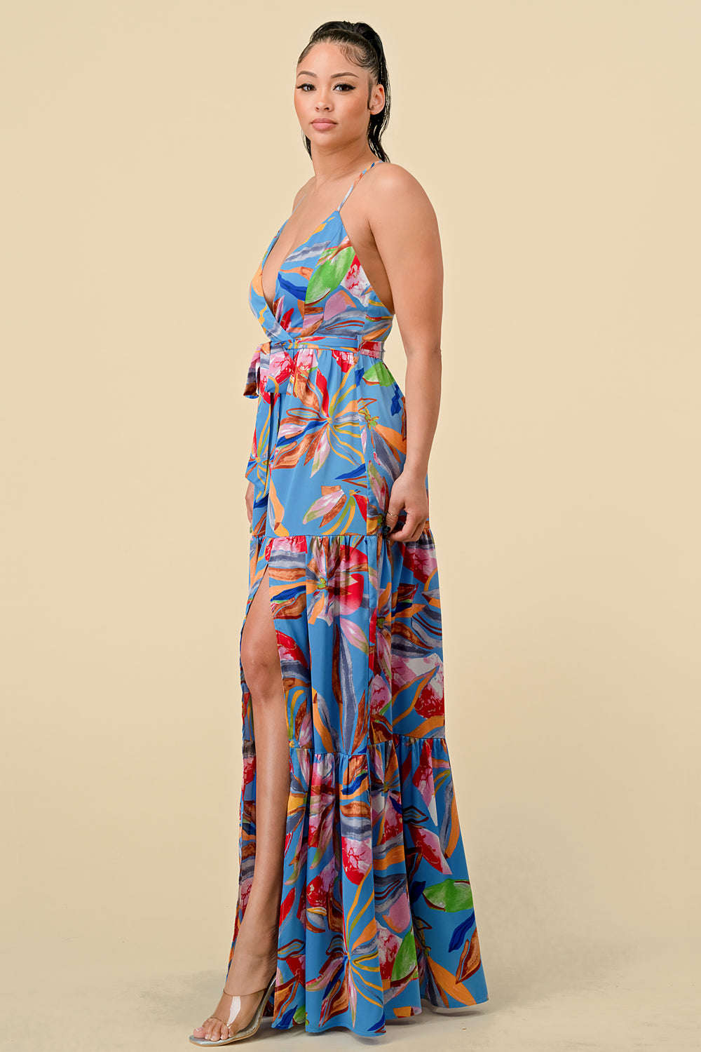 Formal Dresses Long Floral Printed Maxi Dress Blue Combo