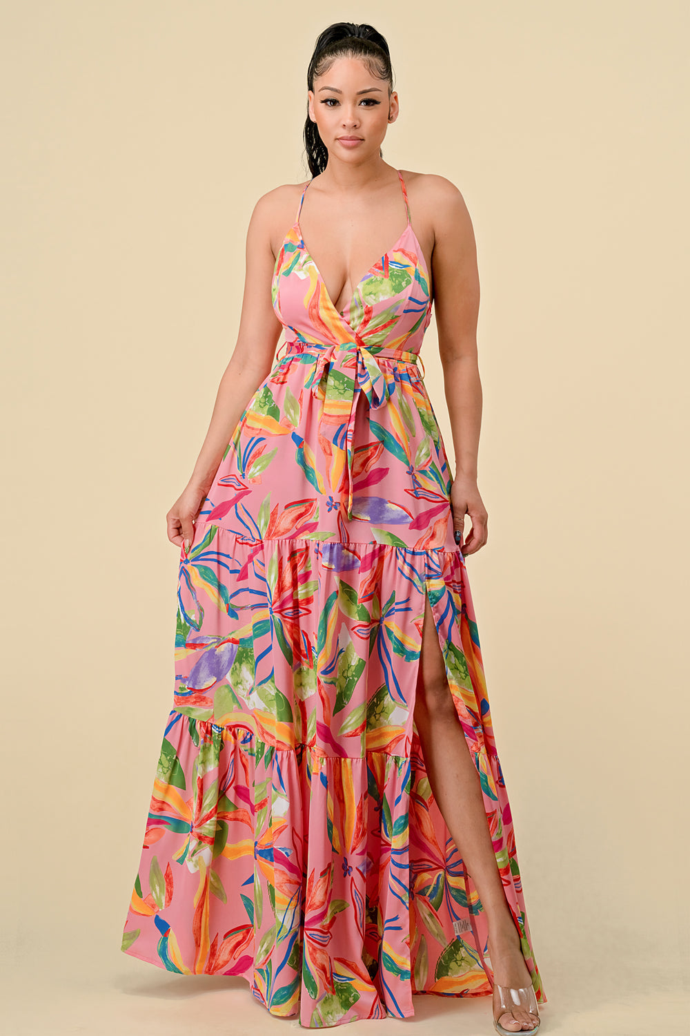 Formal Dresses Long Floral Printed Maxi Dress Pink Combo