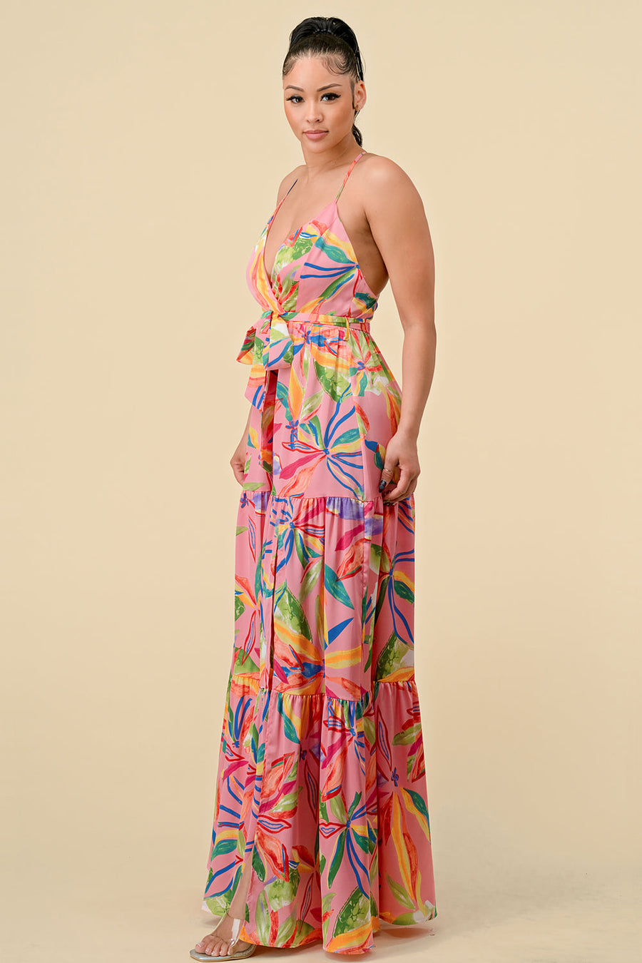 Formal Dresses Long Floral Printed Maxi Dress Pink Combo