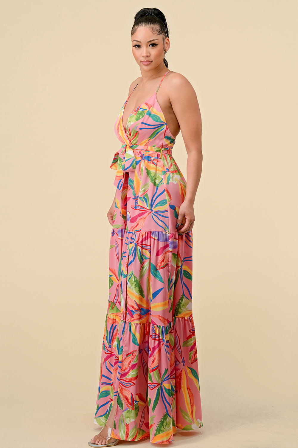 Formal Dresses Long Floral Printed Maxi Dress Pink Combo