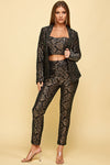Pant Suit Long Sleeve Printed Blazer Pant Set  Black Multi