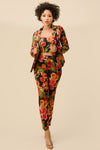 Pant Suit Long Sleeve Printed Blazer Pant Set  Floral Black