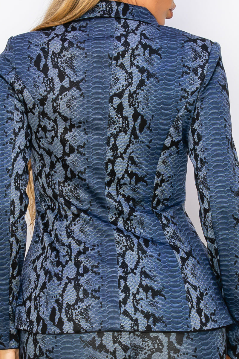 Pant Suit Long Sleeve Printed Blazer Pant Set Navy