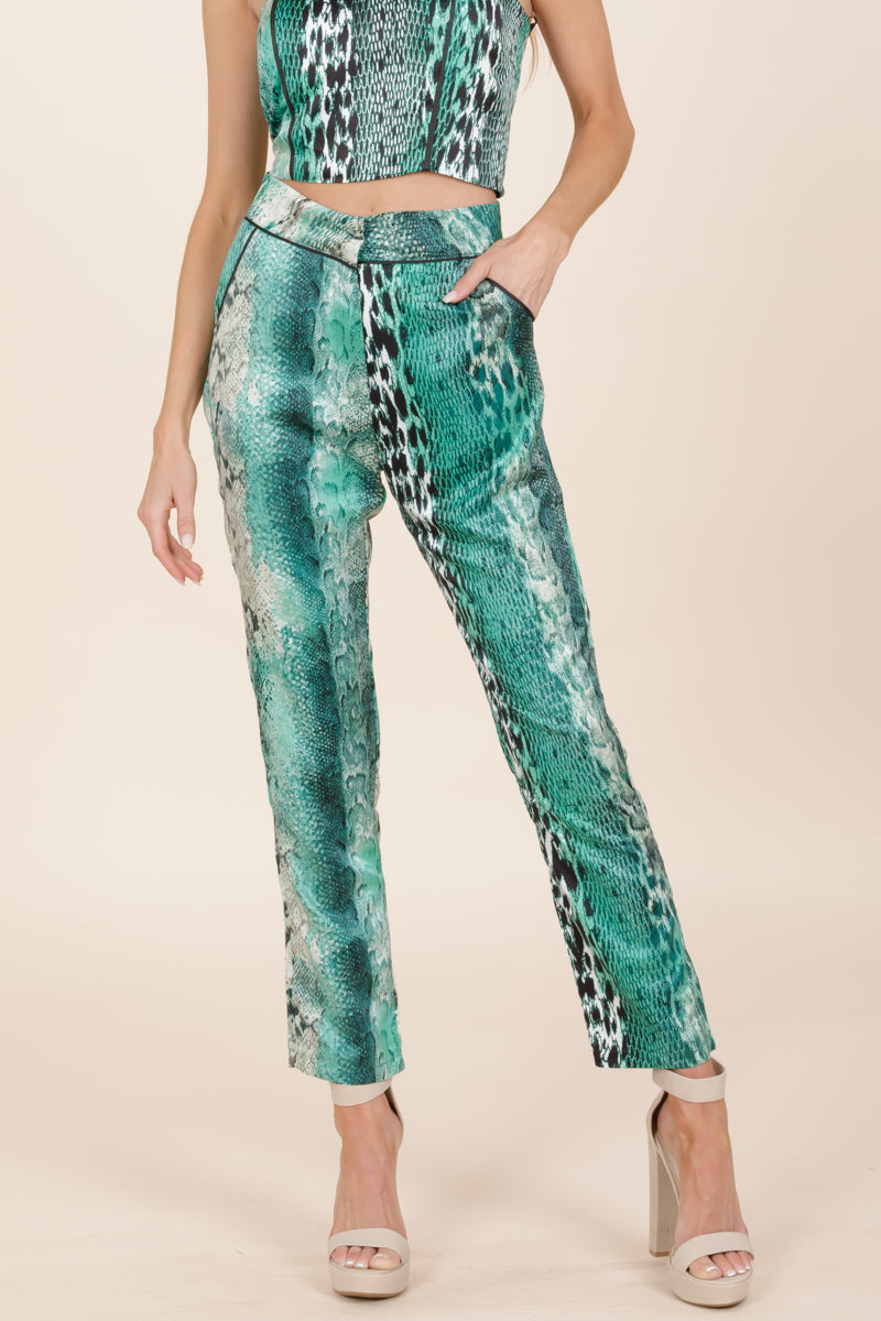 Pant Suit Long Sleeve Printed Blazer Pant Set Green