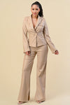 Pant Suit Long Sleeve Leather Jacket Pant Set Nude